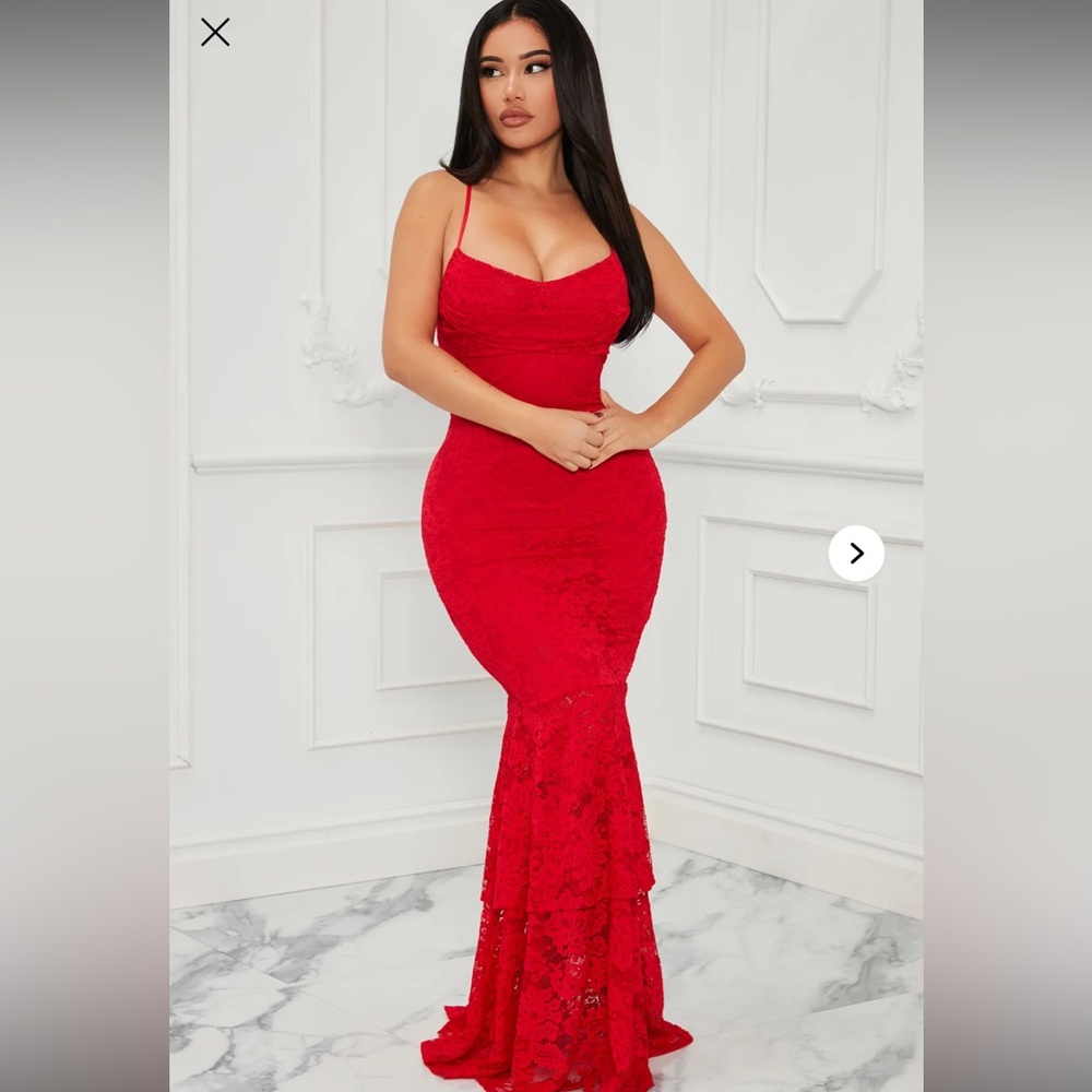 Fashion Nova Red Lace Maxi Dress